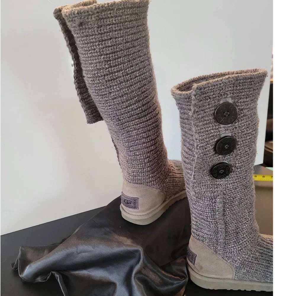 UGG Australia Cardy Grey Knit Tall Button Boots 5819 Womens‎ Size 7